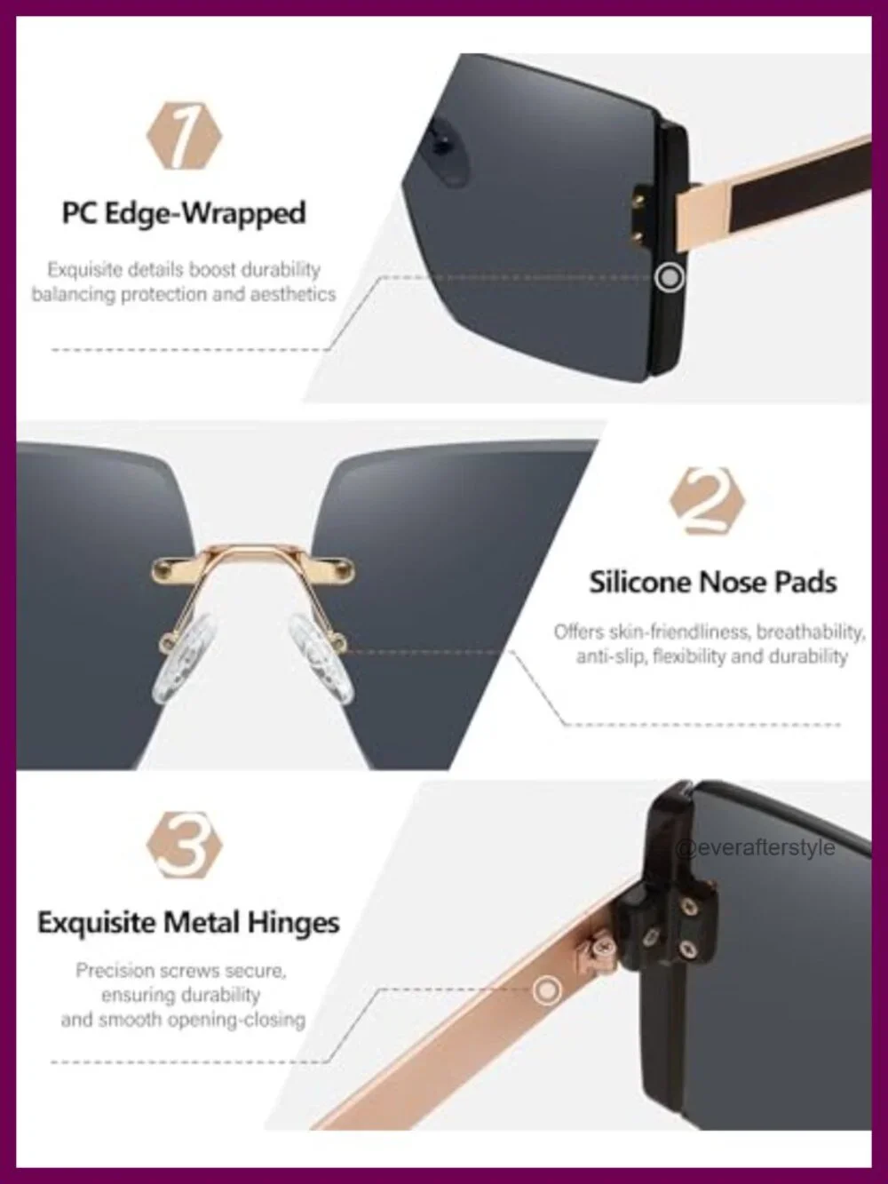 Oversized Rimless Sunglasses for Women UV400 Protection Square Frameless Shades